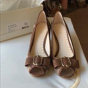 Coach Logo Wedge Peep-toe Shoes